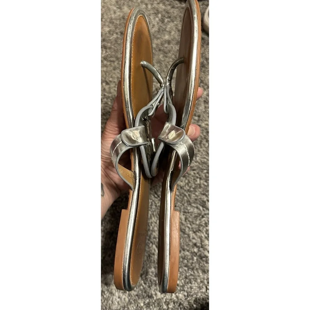 Tory Burch Miller Metallic Silver Leather Sandals - Approx size 7 (10" long) - Picture 6 of 14